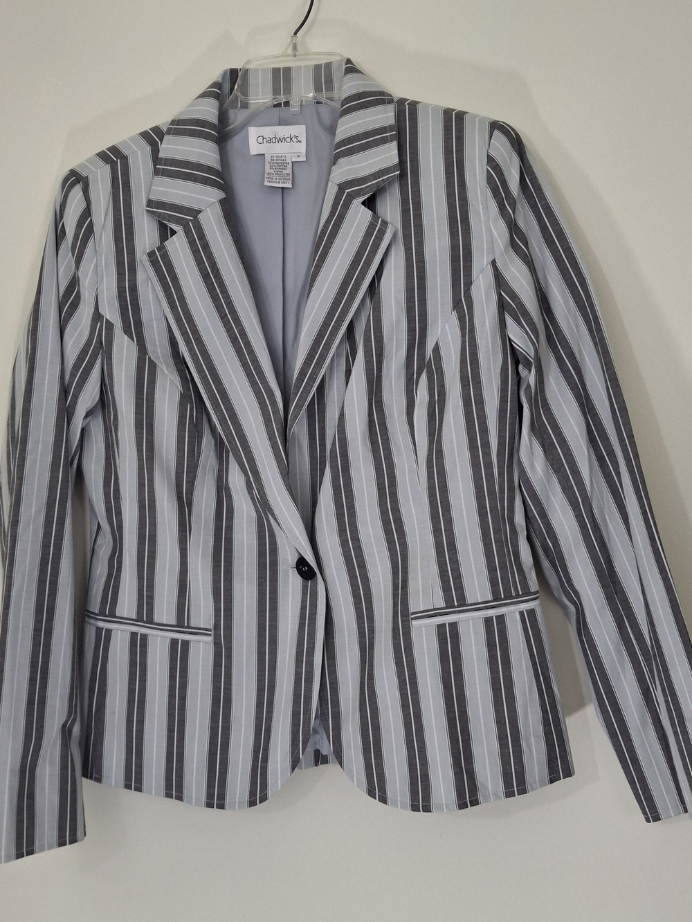 Chadwicks Gray and White Striped Single-Button Blazer